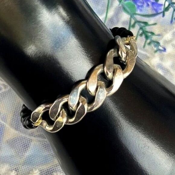 Curb Chain Black Onyx Stretch Bracelet - Picture 1 of 9